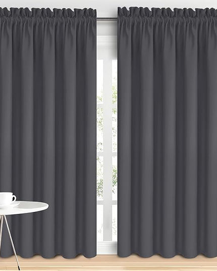 DWCN Dark Grey Blackout Curtains for Bedroom, Thermal Insulated Energy Saving Room Darkening Curtains for Living Room (W60 x L84 inch, Set of 2 Panels, Top of Rod Pocket)
