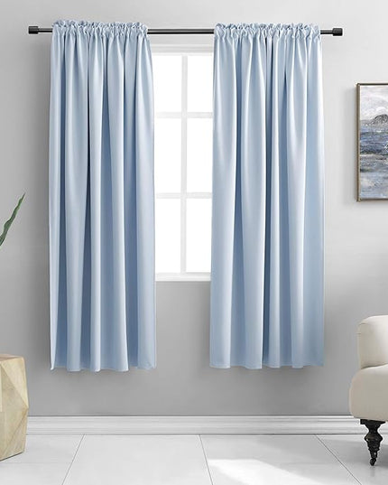 DONREN Living Room Curtain Panels,Energy Saving Thermal Insulated Room Darkening Drapes/Draperies (Light Blue,1 Pair,52 by 72 inch Length)