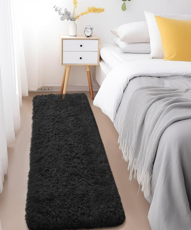 Ophanie Runner Rug for Hallway, 2x6 Bedroom Black Runner Rugs, Non Slip Fluffy Soft Shaggy Bedside Carpet for Kids Girls Boys Home Decor Aesthetic, Dorm Nursery
