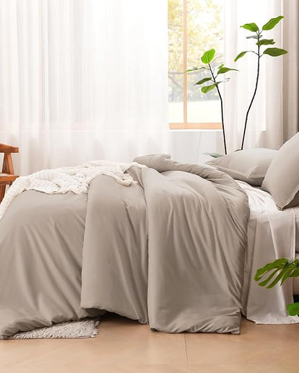 Litanika Light Coffee Comforter King Size, 3 Pieces Lightweight Solid Bedding Comforter Set, All Season Fluffy Bed Set (104x90In Comforter & 2 Pillowcases)
