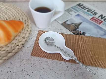 Coffee Spoon Rest for Coffee Bar Accessories, Small Spoon Rest for Coffee Station, Ceramic Tea Spoon Teaspoon Rest Teaspoon Holder (White, CAFE Pattern)