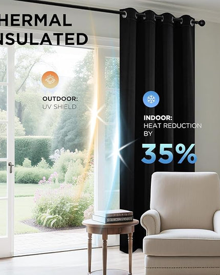 Joydeco Blackout Curtains 45 Inch Length 2 Panels Set, Thermal Insulated Long Curtains& Drapes 2 Burg, Room Darkening Grommet Drapes for Living Room Bedroom Window (W52 x L45 Inch, Black)