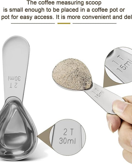 Stainless steel coffee scoop 2-piece set (1 tbsp, 2 tbsp) durable Tablespoon, ergonomic measuring spoon, Suitable for small and large jars，short-handled spoon (Silver)