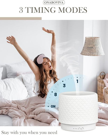 Ceramic Essential Oil Diffuser 280ml- Aromatherapy Diffuser with Ultrasonic Cool Mist Humidifier, Timer, Auto Shut-Off, Large Room Aroma Diffuser for Home, Bedroom, Office, Yoga