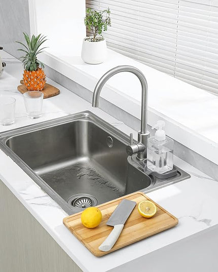 Silicone Bathroom Soap Dishes with Drain Spout-Bathroom and Kitchen Sink Organizer,Sponge Holder,Dish Soap Tray,Perfect for Dispenser,Scrubber,Bottle,Cup on Sink or Counter-Grey 4.9"×3.2"