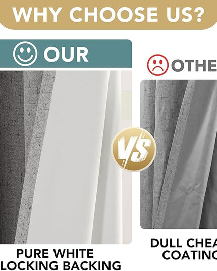 H.VERSAILTEX Linen Blackout Curtains Durable Thick Textured Linen Look 100% Blackout Patio Door Curtain Anti Rust Grommet Extra Wide Sliding Door Curtain Panel, W100 x L84 inch - Dove Gray
