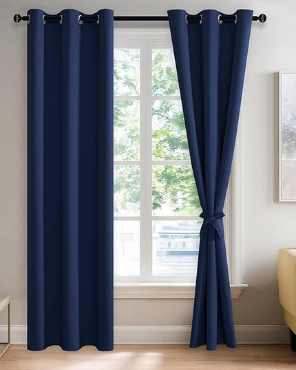 JIUZHEN Blackout Curtains for Bedroom - Light Blocking and Noise Reducing Grommet Room Darkening Curtains 84 Inch Length 2 Panels Set (38 x 84 Inch, Navy Blue)