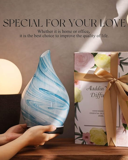 Porseme 280ml Essential Oil Diffuser Glass Color Changing Aroma Air Diffusers Aromatherapy Ultrasonic Cool Mist Humidifier 7 Running Hours Waterless Auto-Off for Sleeping, Yoga, Office, Spa (Blue Ink)