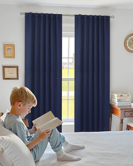 BGment Rod Pocket and Back Tab Blackout Curtains for Bedroom - Thermal Insulated Room Darkening Curtains for Living Room, 2 Window Curtain Panels (52 x 95 inch, Navy Blue)