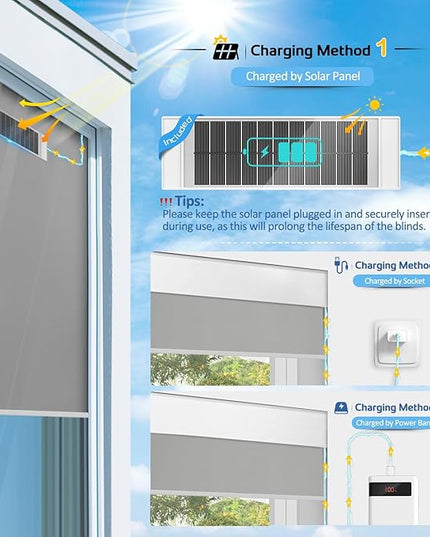 Motorized Blinds with Remote, Smart Blinds with Solar Panel, Thermal Blackout Electric Blinds, Automatic Blinds for Windows Compatible with Alexa, Grey-32"x72"