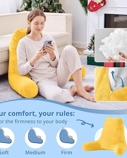 Sasttie 25-inch Reading Pillows for Sitting in Bed Adult, Jumbo Velvet Back Pillow Bed Sitting Up, XL High Back-Rest Support Cushion for Sit Up on Couch & Floor, Oeko-Tex Certified, Yellow