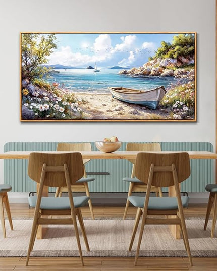 PHAOHUAXM Large Canvas Wall Art For Living Room Wall Decor For Bedroom Office Decor Print Marine Landscape Paintings Artwork Modern Stretched and Framed Beach Posters Home Decor 30"X60" Wood Framed