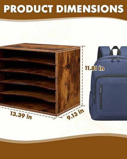EMERIT Paper Organzier Wood Desktop Organizer Storage Letter Tray File Sorter with Adjustable Shelves for Home Office