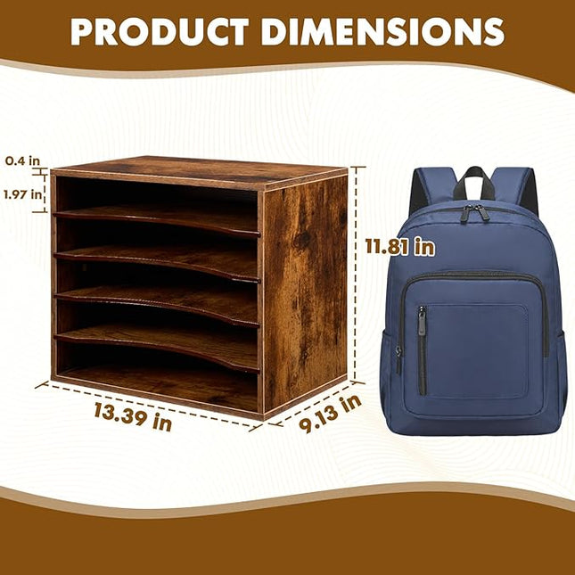 EMERIT Paper Organzier Wood Desktop Organizer Storage Letter Tray File Sorter with Adjustable Shelves for Home Office