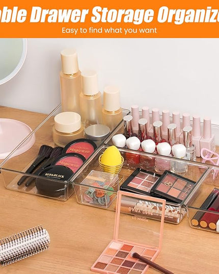 Criusia 22 Pcs Drawer Organizer Bins, Acrylic Non Slip Kitchen Drawer Organizers Storage Tray Divider, Multifunctional Storage for Cosmetics, Bathroom, Tools, Kitchen and Office