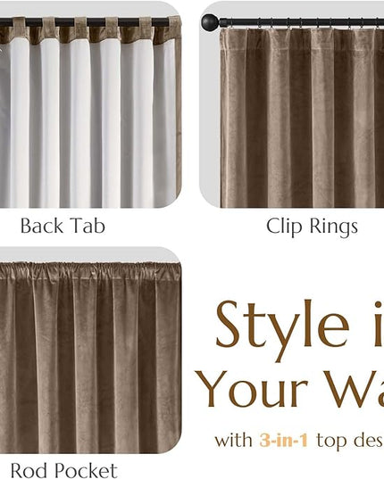 Lazzzy Dark Brown Velvet Curtains 108 Inches Long Blackout Thermal Insulated Blackout Lined Curtain Drapes Back Tab Window Treatments for Bedroom Living Room 2 Panels,52 x 108 Inch, Truffle