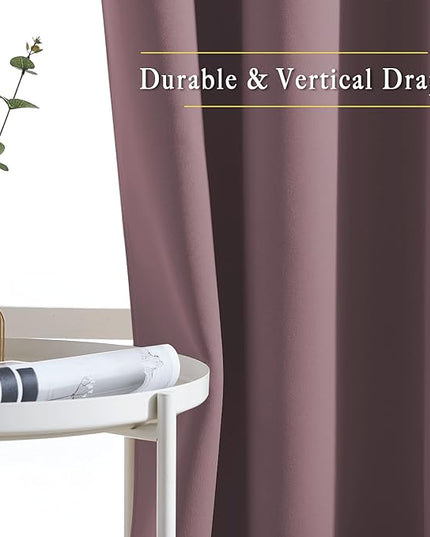 NICETOWN Blackout Dry Rose Curtains 102 inches Long 2 Panels Burg, Grommet Thermal Curtains Light Blinds Room Darkening Window Treatments for Bedroom, 2 Panels, W52 x L102