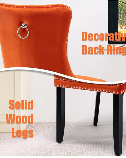 SoarFlash Velvet Dining Chairs Set of 4, Tall Back Side Chair, Modern Upholstered High-end Tufted Side Chair with Button Back Ring, Solid Wood Legs (Orange)