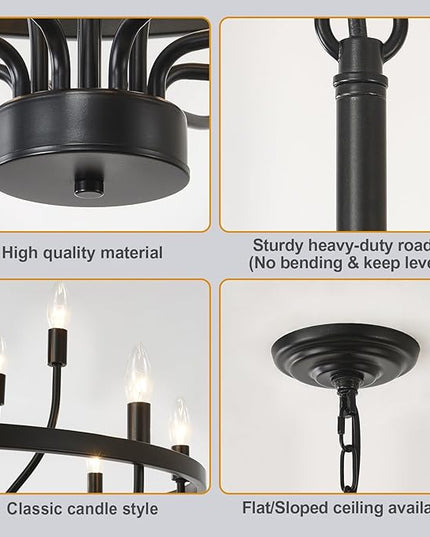 39.3 Inch Chandelier 24 Light Black Dining Room Light Fixture, Black Farmhouse Chandeliers for Dining Room, Large Chandelier Rustic Industrial Candle Chandeliers for Hallway, Entryway,Office,Bar
