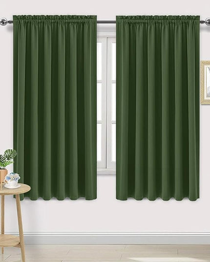 DWCN Blackout Curtains for Living Room Thermal Insulated, Energy Saving & Noise Reducing Bedroom Curtains, Olive Green, W 70x L 63 Inch, Set of 2 Rod Pocket Curtain Panels