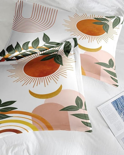 Comforter Set Twin Size, Tarot Boho Retro 5 Pcs Bedding for Kids and Adults, Vintage Sunshine Bed Sheet Sets with Fitted Sheet Pillowcase & Sham for Bedroom Bed Decor