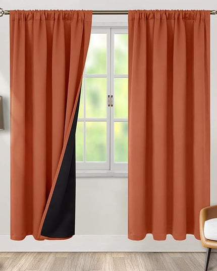 BGment Terracotta 100% Blackout Curtains for Bedroom, Fall Full Room Darkening Noise Reducing Living Room Curtains 72 Inch Length, Thermal Insulated Rod Pocket Window Drapes 2 Panels, 42 Inch Wide