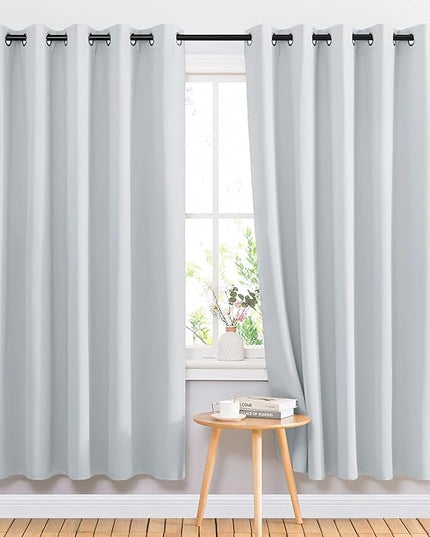 NICETOWN Room Darkening Curtains for Living Room - Easy Care Solid Thermal Insulated Grommet Curtains/Panels/Drapes for Bedroom (2 Panels, 66 by 72, Greyish White)