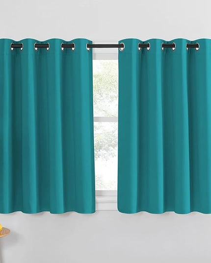 NICETOWN Small Blackout Curtain for Bedroom - Grommet Thermal Insulated Short Window Treatment Room Darkening Thermal Curtain Privacy for Bathroom (Peacock Teal, W52 x L45, 1 Panel)