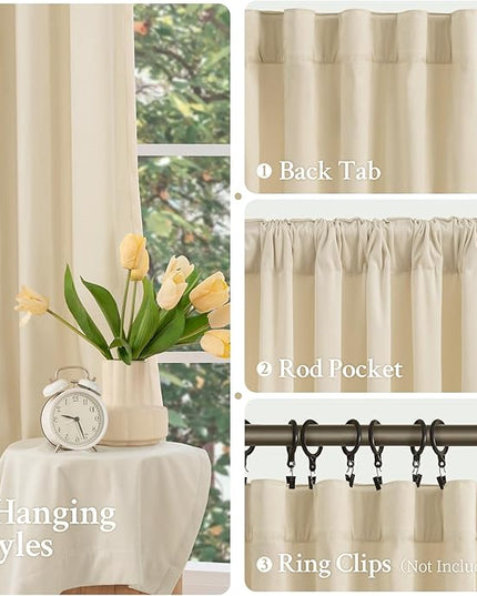 LAMIT Beige Velvet Curtains 90 Inches for Living Room, Elegant Thermal Insulated Panels Noise Reducing Back Tab and Rod Pocket Drapes for Bedroom/Farmhouse, 2 Panels, 52 x 90 Inch
