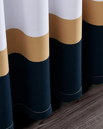 Lush Decor Alexander Color Block Light Filtering Window Curtain Panel Pair, 52"W x 84"L, Navy & Gold