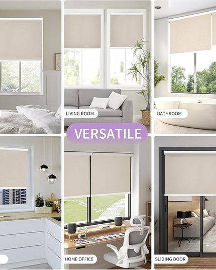 Astomi Motorized Blinds with Remote - Blackout Smart Roller Shades Compatible with Alexa & Goggle Home, Solar Rechargeable, Custom Size 22" - 100" for Indoor Window, Linen