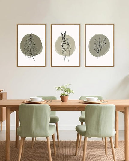 HOURIA Sage Green Leaves Framed Canvas Wall Art Set,Minimalism Boho Leaf Wall Decor, Modern Nature Botanical Wall Painting,Mid Century Plant Art Prints for Living Room,Bedroom,Farmhouse-16 x24 x3