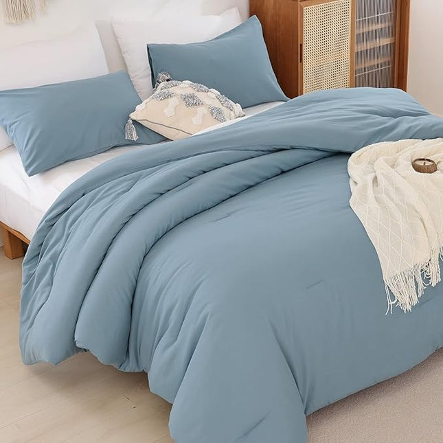 ROSGONIA King Size Comforter Set Dusty Blue, 3pcs (1 Boho Blue Comforter & 2 Pillowcases) All Season Bedding Lightweight Bedspread Blanket Quilt