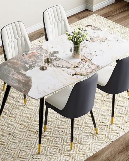 Dining Table Set for 4, Dining Room Table Set for 4, Sintered Stone Kitchen Table Top and Modern Chairs Set of 4 for Kitchen Dining Living Room