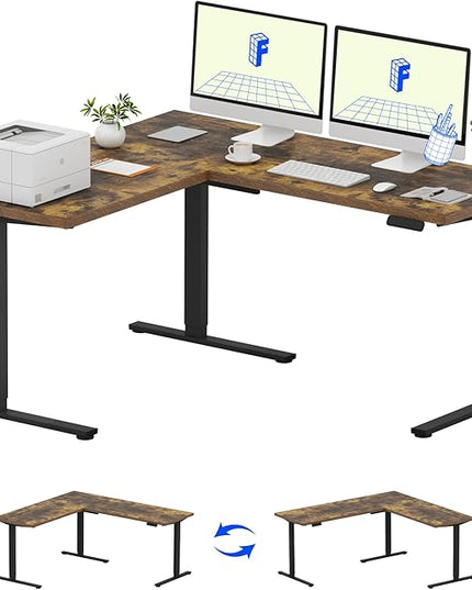 FLEXISPOT L Shaped Standing Desk, 63 x 55 Inch Electric Height Adjustable Corner Desk, Sit Stand Computer Workstation, Preset Controller, Home Office, Black Frame with Rustic Brown Top