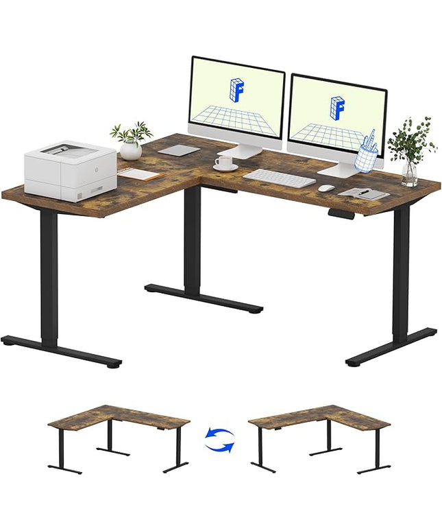 FLEXISPOT L Shaped Standing Desk, 63 x 55 Inch Electric Height Adjustable Corner Desk, Sit Stand Computer Workstation, Preset Controller, Home Office, Black Frame with Rustic Brown Top