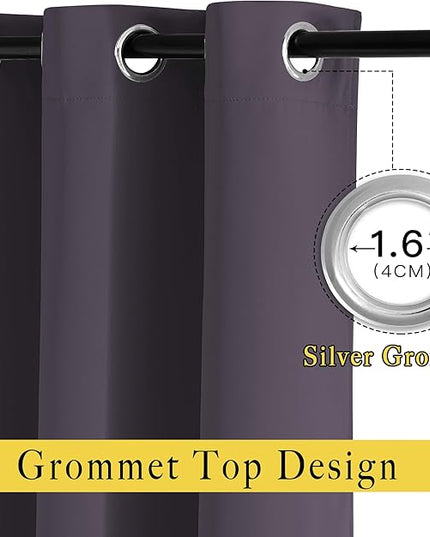 NICETOWN Blackout Curtains for Bedroom, Grommet Solid Thermal Drapes Light Blocking Window Treatments Sound Reducing for Living Room, Greyish Purple, W46 x L63, 2 Panels
