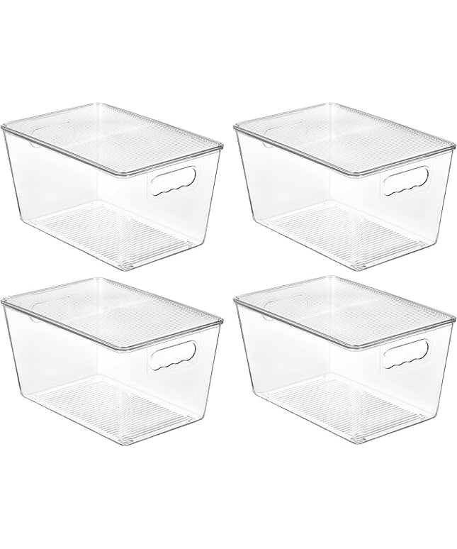 Vtopmart 4 Pack Clear Stackable Storage Bins with Lids, Large Plastic Containers with Handle for Pantry Organizer and Storage,Perfect for Kitchen,Fridge,Cabinet, Closet,Bathroom Organization