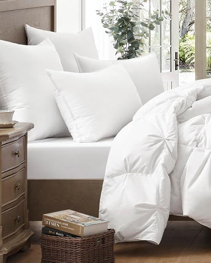 puredown® Goose Feathers and Down White Pillows with 100% Soft Cotton Cover, Bed Sleeping Hotel Collection Pillows Set of 2 Queen Size