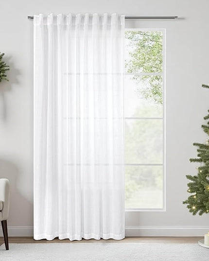 Pitalk 60 Inch Wide Curtains for Kids Bedroom Boys Girls 90 Inches Long Linen Sheer Extra Wide Large White Curtains for Nursery Room Playroom Closet Doors Simple Casual 2 Panel Back Tab Pocket 60 x 90