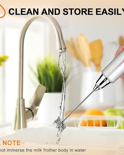 YUSWKO Silver Rechargeable Milk Frother for Coffee with Stand, Handheld Drink Mixer with 3 Heads 3 Speeds Electric Stirrers for Latte, Cappuccino, Hot Chocolate, Egg