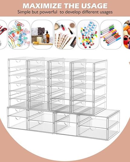 Makeup Organizer Storage with 30 Drawers, 6 Pcs Desktop Office Supplies, Desk Organizers, Clear Accessories, Dustproof Drawer and for Make Up, Jewelry, Pen, Stationary