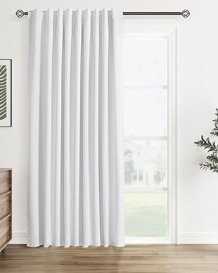 Guken White Linen Blackout Curtains 60 Inch Wide by 90 Inch for Living Room Bedroom Back Tab Thermal Insulated 100% Black Out Linen 1 Drapes Room Darkening Window Curtains White,1 Panel