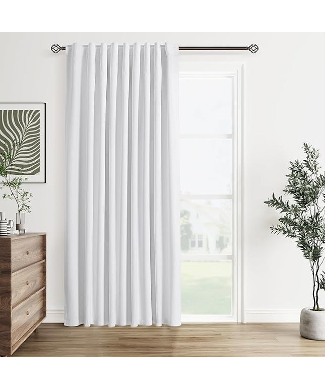 Guken White Linen Blackout Curtains 60 Inch Wide by 84 Inch for Living Room Bedroom Back Tab Thermal Insulated 100% Black Out Linen 1 Drapes Room Darkening Window Curtains White,1 Panel