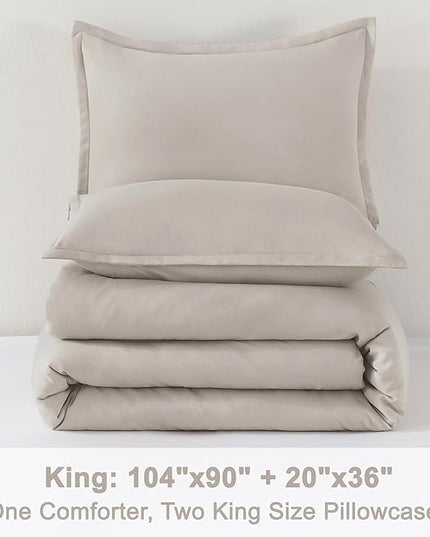 Litanika Linen Grey Comforter Set King Size, 3 Pieces Lightweight Solid Bedding Comforter Set, All Season Fluffy Bed Set (104x90In Comforter & 2 Pillowcases)