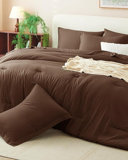 CozyLux Queen Comforter Set Brown, 7 Pieces Bed in a Bag Queen Size Comforter Set with Sheets, Bedding Sets with Down Alternative Comforter, Fitted Sheets, Flat Sheets, Pillow Shams and Pillowcases