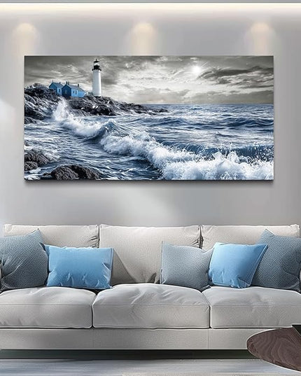 ZUITINGHUA Canvas Wall Art For Living Room Large Wall Decor For Office Bedroom Decorations Wave Landscape Pictures Watch Tower Painting Artwork Room Wall Mural Aesthetic Home Decor 30x60 In