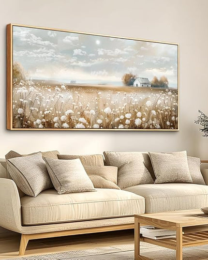 ERQINHUA Large Canvas Wall Decor For Living Room Dining Room Art Prints White Flowers Landscape Painting Wood Frame Wall Art For Kitchen Corridor Bedroom Bathroom Home Decor Aesthetics 30x60 In
