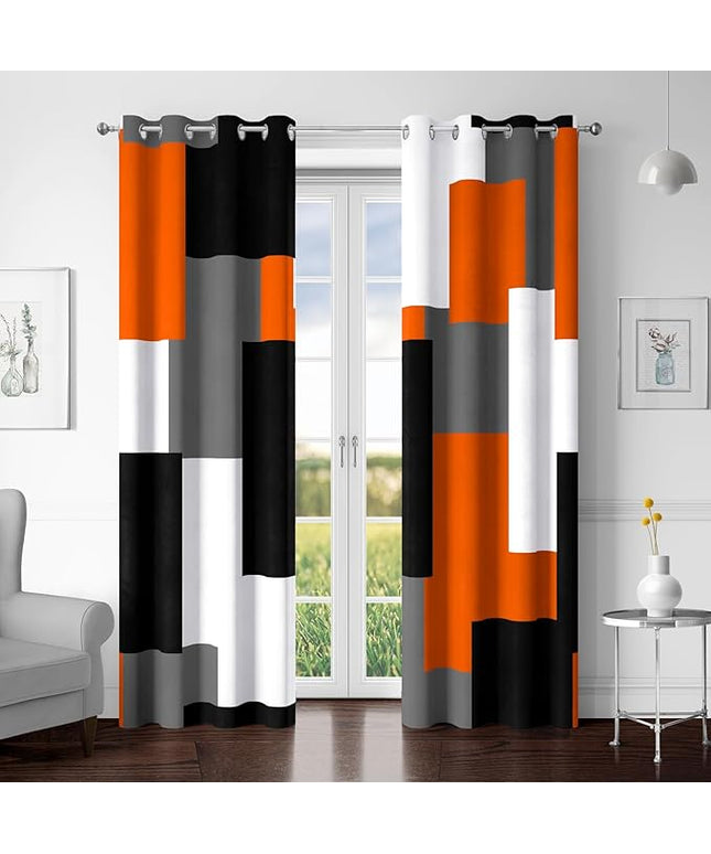 Orange 100% Blackout Curtains for Bedroom 72 inch Length 2 Panels Set White Grey Modern Abstract Geometric Black Out Curtains Insulated Room Darkening Window Drapes for Living Room, 52Wx72L
