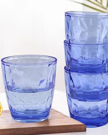 Plastic Glassware Tumbler Dishwasher Safe, Set of 4 Unbreakable Drinking Glasses, 10.5oz Reusable Acrylic Cups for Everyday Use (Blue)